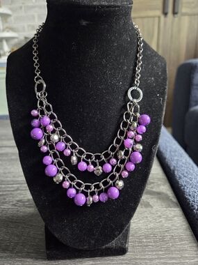 paparazzi Purple Multi-Row Beaded Statement Necklace